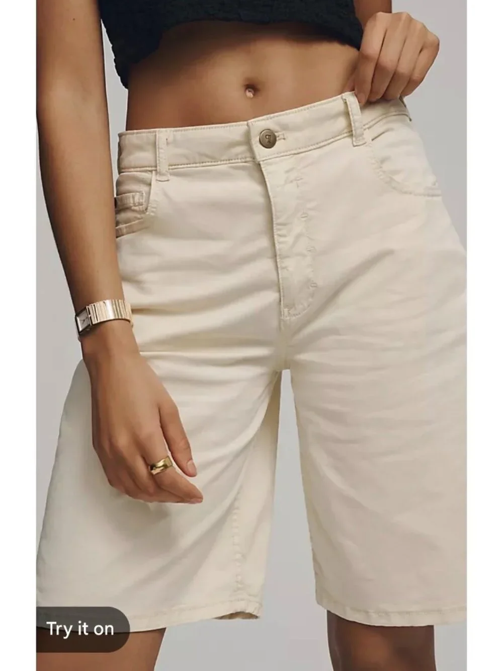 Anthropologie Mid Rise Classic Bermuda Shorts Jorts 28 Butter Yellow Baggy Y2K
